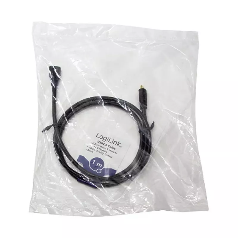 LogiLink CU0121 USB 2.0 Micro-B isane Micro-B emase pikenduskaabel, 1 m, must