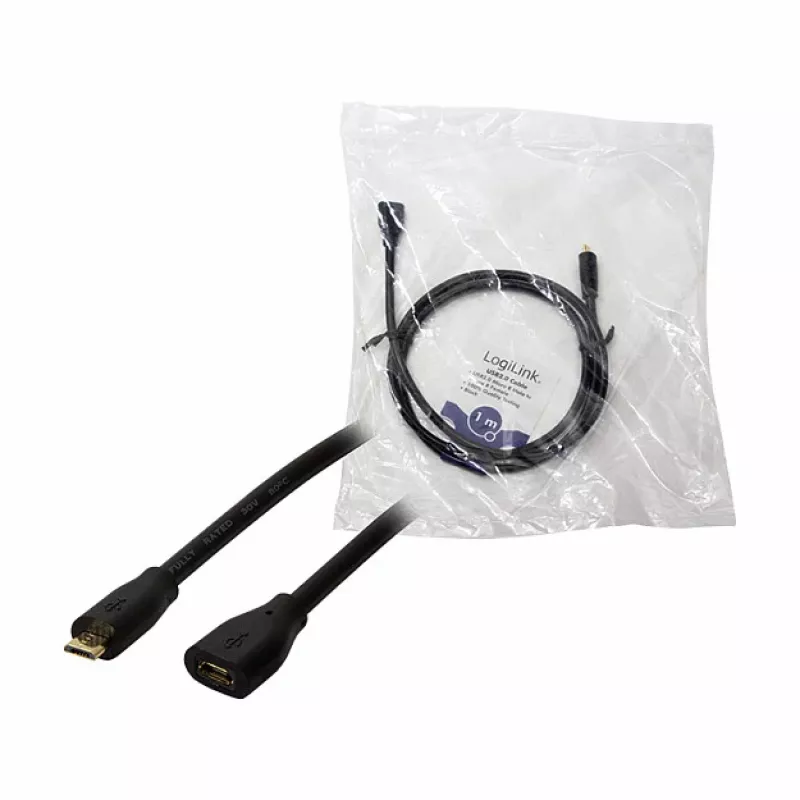 LogiLink CU0121 USB 2.0 Micro-B isane Micro-B emase pikenduskaabel, 1 m, must