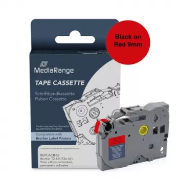 MediaRange lindikassett, asendab Brother TZ-421/TZe-421, 9 mm x 8 m, lamineeritud, püsivalt kleepuv, must punasel (MRBTZ421)