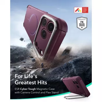 ESR Cyber Tough Kickstand MagSafe ümbris iPhone 17 Pro / 18 Pro jaoks – sügav burgundia
