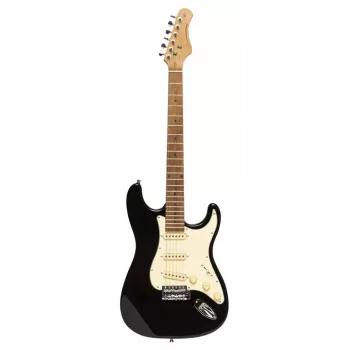 Stagg SES-55 BLK elektrikitarr - täispuidust leppepuu korpus, vahtralehe kael, SSS helipead, must