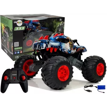 LEAN TOYS 9023 Dinosaurus kaugjuhitav maastikuauto suurte ratastega 2.4G – 1:16 mõõtkavas 4WD off-road RC sõiduk, roheline/pruun