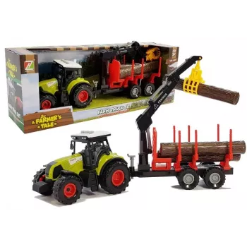 LEAN TOYS Fendt 209 S traktor koos metsahaagise ja palkidega, 1:16 mõõtkava, roheline/hall/punane