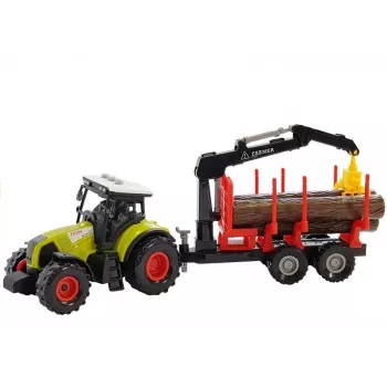 LEAN TOYS Fendt 209 S traktor koos metsahaagise ja palkidega, 1:16 mõõtkava, roheline/hall/punane