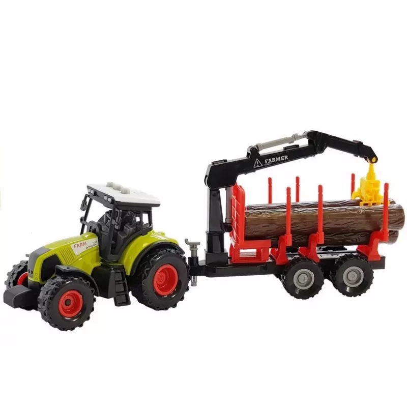 LEAN TOYS Fendt 209 S traktor koos metsahaagise ja palkidega, 1:16 mõõtkava, roheline/hall/punane