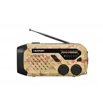 Blaupunkt ER10DC hädaabiraadio päikesepaneeli, vända, akupanga, LED-taskulambi, SOS-sireeni, AM/FM, kõrbetrükkiga
