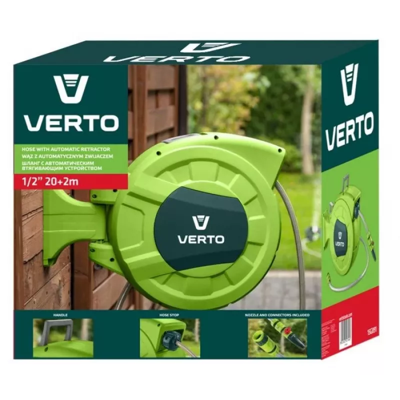 Verto 15G891 3-kihiline tugevdatud PVC aiavoolik, 1/2 inch x 20 m, UV- ja vetikakindel, lõhkemissurve 20 baari, roheline