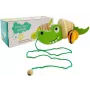LEAN TOYS Puidust krokodill ratastel 18cm lohistatav mänguasi