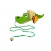 LEAN TOYS Puidust krokodill ratastel 18cm lohistatav mänguasi
