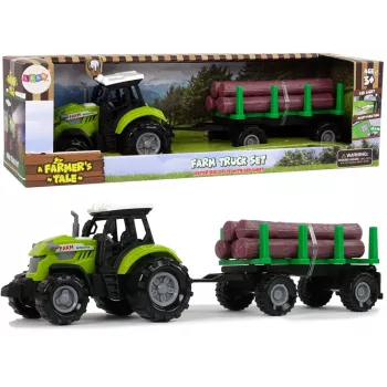 LEAN TOYS roheline traktor koos palgiveokäruga ja heliefektidega