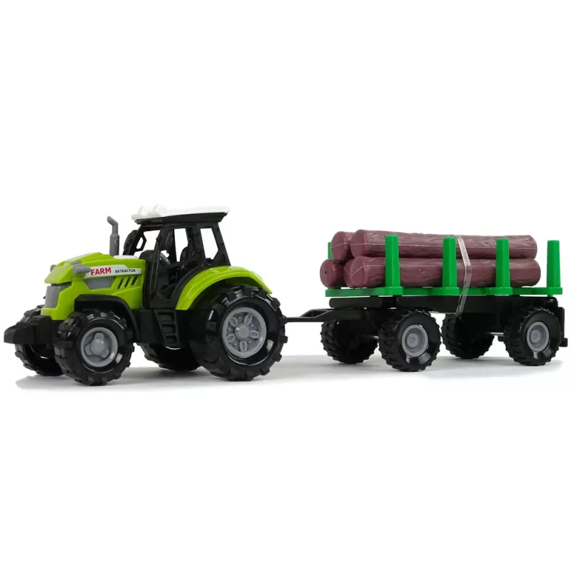 LEAN TOYS roheline traktor koos palgiveokäruga ja heliefektidega