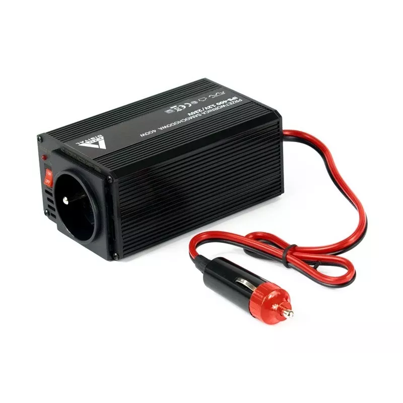 AZO Digital IPS-400 400W 12V DC kuni 230V AC modifitseeritud siinuslaine pingemuundur Schuko pistikupesa, akuklambrite ja sigaretisüütaja pistikuga