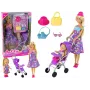 LEAN TOYS Nukkude käru komplekt tarvikutega – roosa käru pehme nukuga, lutipudel, tekk ja kott