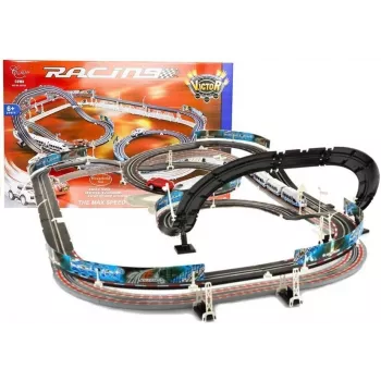LEAN TOYS 2-in-1 võidusõidukomplekt RC pilujälje autorada koos 2 autoga, 3,6 m modulaarne ringrada, juhtmevabad pultid, LED-esituled, alates 6. eluaastast