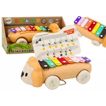 LEAN TOYS Lõvi taldrikud ratastel tõmmatav muusikamänguasi väikelastele, värviline hariv pill