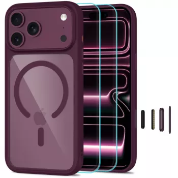 TECH-PROTECT MagOne MagSafe ümbris koos karastatud klaasist ekraanikaitsmega 2-pakk iPhone 17 Pro Max / 18 Pro Max jaoks - Dark Cherry/Läbipaistev