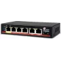 GETFORT GF-106D-4P-65 6-porti Fast Ethernet PoE+ lüliti 4 PoE pordi ja 2 uplink pordiga, 65W eelarve, metallist lauaarvuti