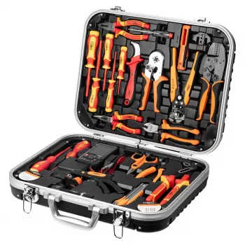 NEO TOOLS 25-osaline elektriku tööriistakohver, VDE isoleeritud käsitööriistad pingetesteri, juhtmestrippija, tangide, kruvikeerajate ja tarvikutega vastupidavas plastikust kandekohvris