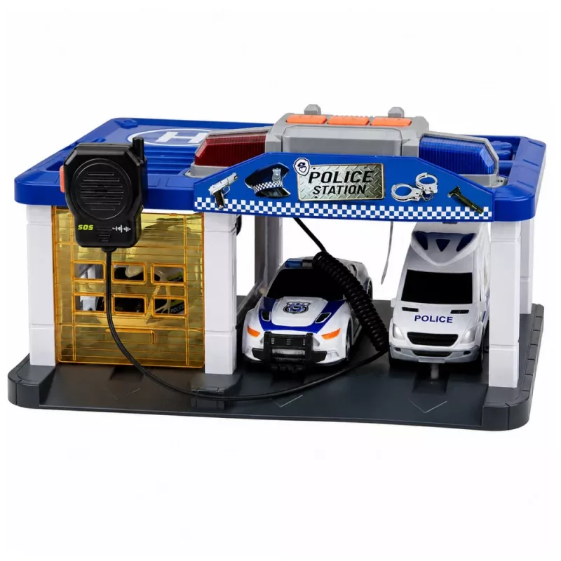 LEAN TOYS politseijaama garaaž 2 auto, helikopteri, walkie-talkie'ga, tulede ja helidega | 31588
