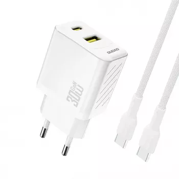 Dudao A27TCEU PD 30W GaN USB-A USB-C seinatäitja koos USB-C kaabliga - valge