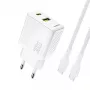 Dudao A27TCEU PD 30W GaN USB-A USB-C seinatäitja koos USB-C kaabliga - valge