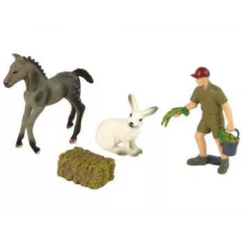 LEAN TOYS loomafiguuride komplekt hobune hall jänes farmer
