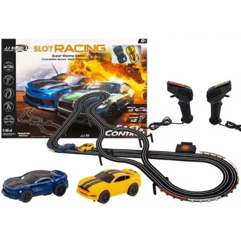 LEAN TOYS Võidusõiduraja komplekt 2 autoga ja 2 juhtmega juhtpuldiga