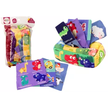 LEAN TOYS pehme mängu-märgistuskarp 6 kangast ja 3 krõbisevat värvilist salvrätikut