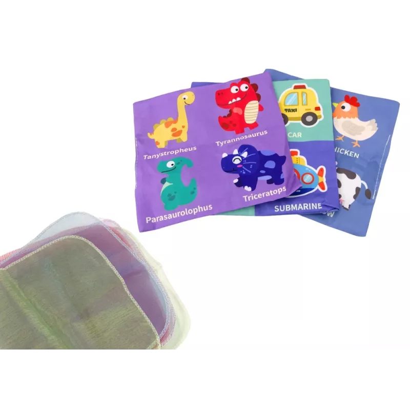 LEAN TOYS pehme mängu-märgistuskarp 6 kangast ja 3 krõbisevat värvilist salvrätikut