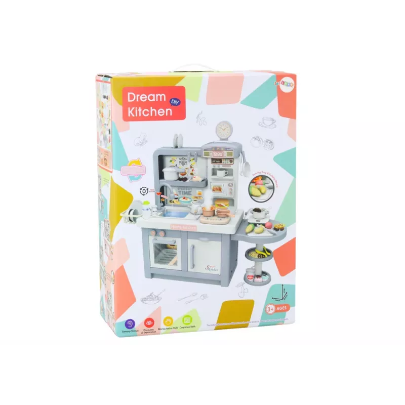 LEAN TOYS Unistuste köök lastele, tulede, helide, auruga, tarvikud, hall