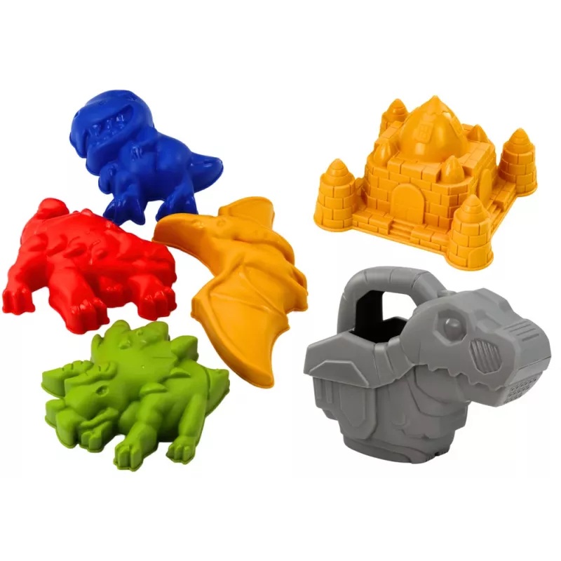 LEAN TOYS Liivakopa komplekt koos duši, spaatli, reha, vormide ja dinosaurusega