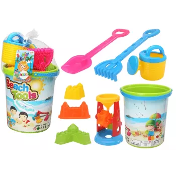 LEAN TOYS Liivamänguasjade komplekt, ämber, veski, kastekann, värvilised vormid