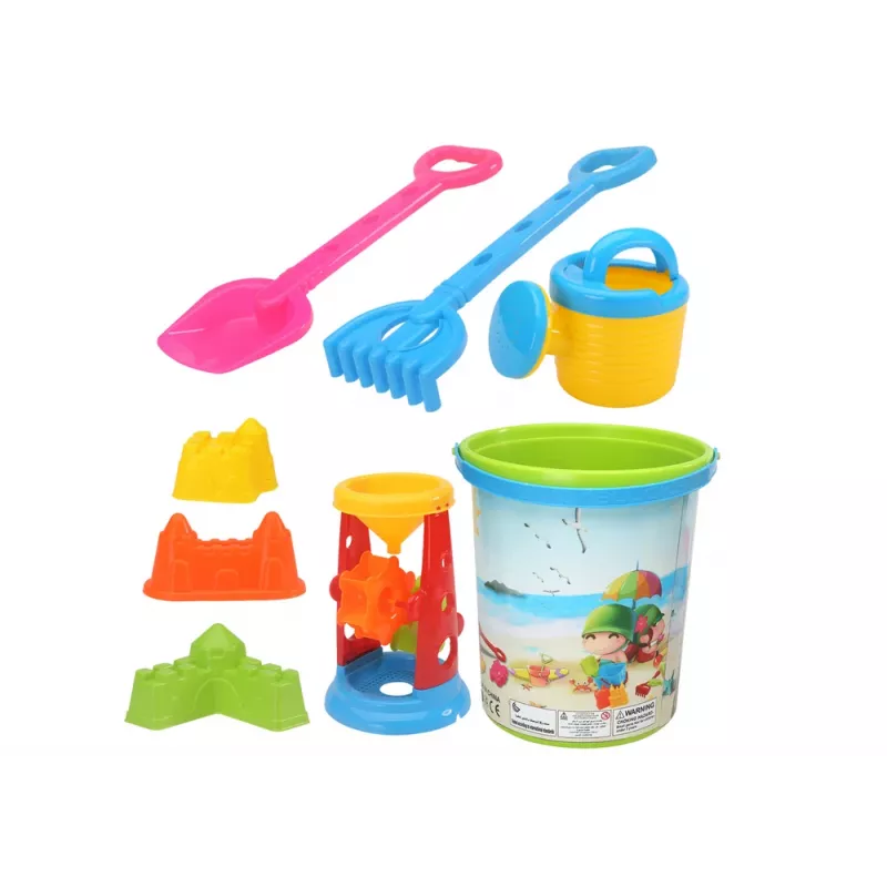 LEAN TOYS Liivamänguasjade komplekt, ämber, veski, kastekann, värvilised vormid
