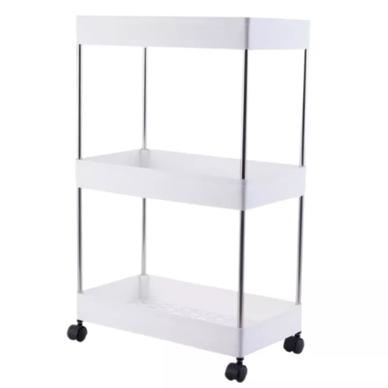 LEAN TOYS Mobiilne riiul 3 riiuliga valge ratastel