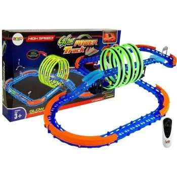 LEAN TOYS võidusõiduraja komplekt, pimedas helendav, silmustega ja kaugjuhitava autoga