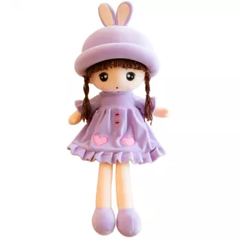 LEAN TOYS Kaltsunukk Pehme Plüüs Lilla Kleit Volangidega 45cm