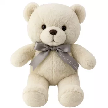 LEAN TOYS Plüüsist maskott kaisukaru Teddy karu koos vibuga Happy Every Day valge 55cm