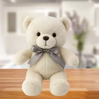 LEAN TOYS Plüüsist maskott kaisukaru Teddy karu koos vibuga Happy Every Day valge 55cm