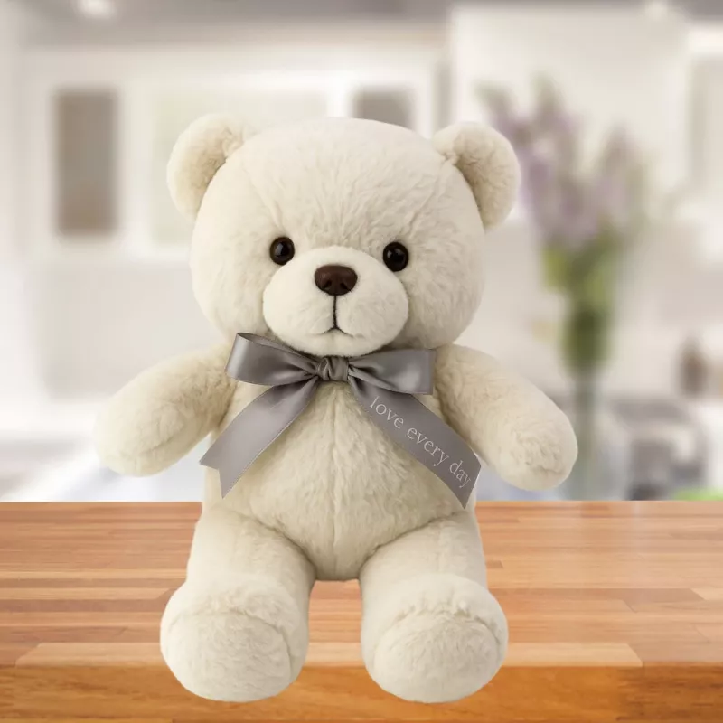 LEAN TOYS Plüüsist maskott kaisukaru Teddy karu koos vibuga Happy Every Day valge 55cm