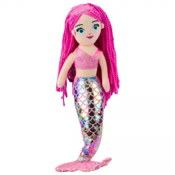 LEAN TOYS Plüüsmerineitsi kaisukaisu mänguasi holograafilise sabaga roosa 48cm
