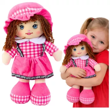 LEAN TOYS Kaltsunukk Pliišist Mänguasi Ruuduline Kleit Roosa 35 cm