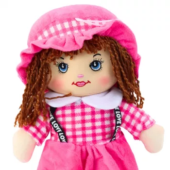 LEAN TOYS Kaltsunukk Pliišist Mänguasi Ruuduline Kleit Roosa 35 cm