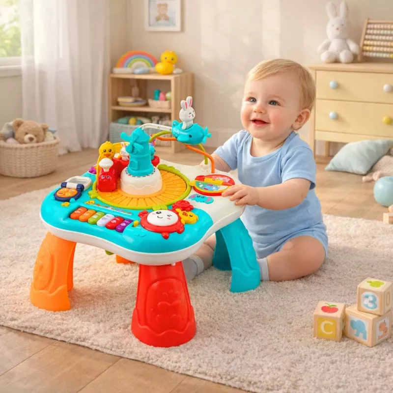 LEAN TOYS Hariduslik laud interaktiivne muusikapaneel klaver 2 in 1 türkiissinine