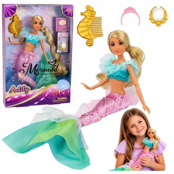 LEAN TOYS Anlily merineitsi nukk koos litritega sabaga, peegel ja kamm