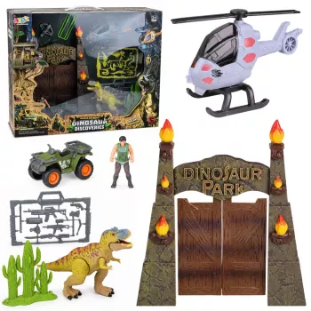 LEAN TOYS Uurimisbaas Dinosauruse pargi värav helikopter quad kujud avastaja