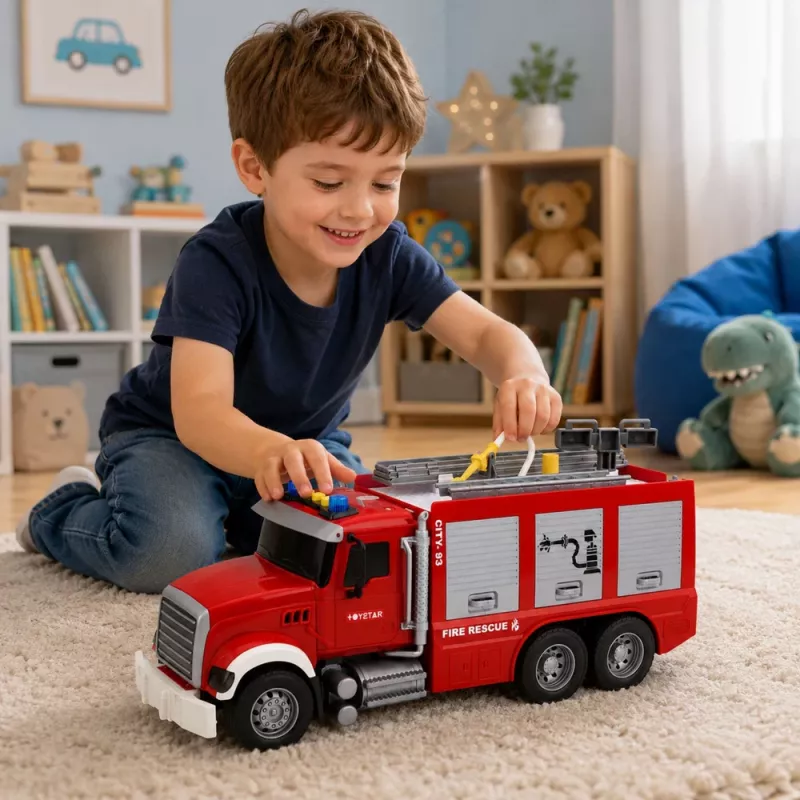 LEAN TOYS Tuletõrjeauto tuletõrjeosakond pikendatav redel veega voolik tuled helid