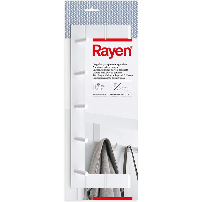 RAYEN riputuskonks uksele / 5 konksu / valge