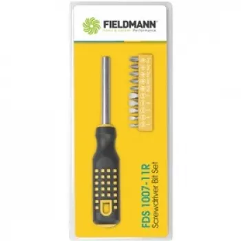 FIELDMANN FDS 1007-11R 12-osaline kruvikeeraja otsakute komplekt ergonoomilise käepidemega, kroomvanaadiumterasest otsakud, magnetiline hoidik, slotted/Phillips/Pozi/Torx