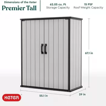 Keter Premier Tall aiamööbel 29209552 – beež/pruun vaigust panipaik, 1700L, kahekordse seinaga, lukustatav