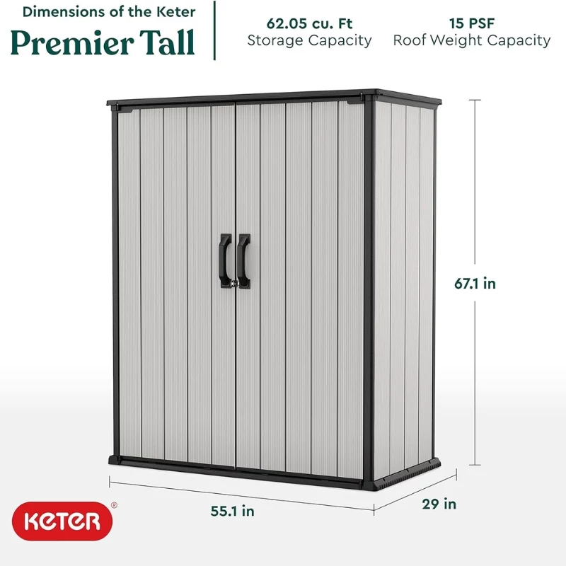 Keter Premier Tall aiamööbel 29209552 – beež/pruun vaigust panipaik, 1700L, kahekordse seinaga, lukustatav